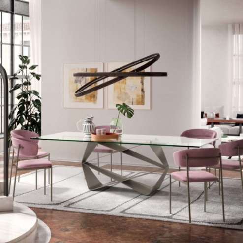 Tavolo fisso Gem Ozzio piano in Cristallo e Marble Glass 180x90 cm 